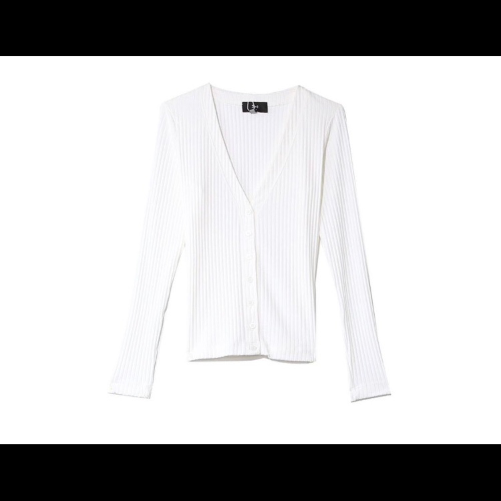 3x1 Rib-knit V-neck Cardigan In White
